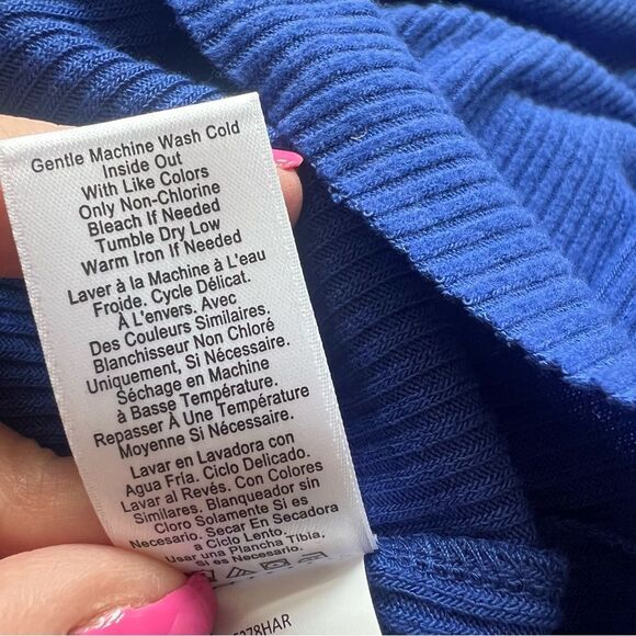 Nation LTD Oriana Ruffled Sash Dress Ribbed Midi Dress Royal Blue Suede NWT - Picture 14 of 14